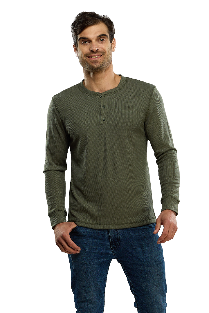 Playera Manga Larga Premium para Hombre Cuello Henley Estilo Waffle con Costuras Reforzadas 0123 CA 1
