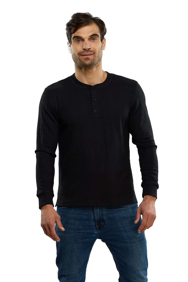Playera Manga Larga Premium Cuello Henley Estilo Waffle, 0123-CA