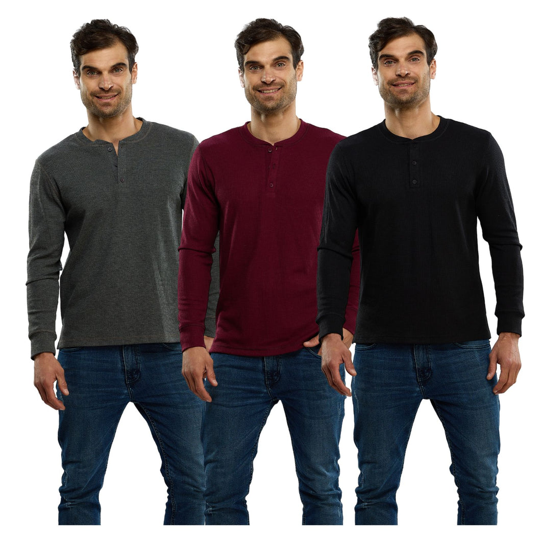 Pack 3 Playeras Premium Cuello Henley Estilo Waffle, 123-CA-3