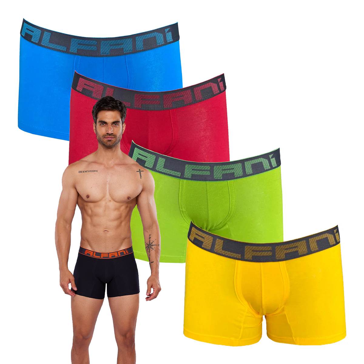 Paquete de 4 Boxers Alfani Metro MT99 4 Multicolor CH Rojo Amarillo Limon Turquesa
