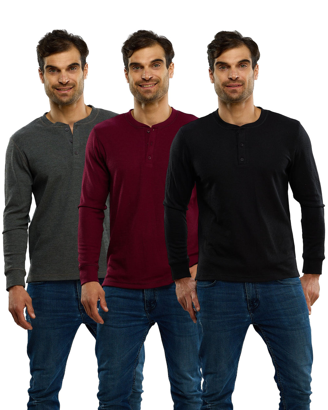 Pack 3 Playeras Premium Cuello Henley Estilo Waffle, 123-CA-3